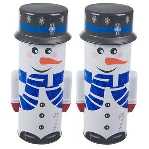 2 - Decorative Holiday Themed Tall Snowman metal Tin w/hat lid Blue/Black/white